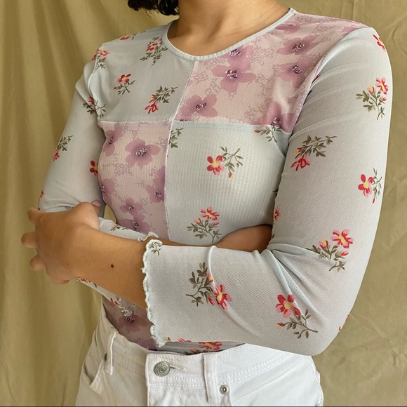 UO Floral Patchwork Mesh Top 🌷 - Picture 2 of 4